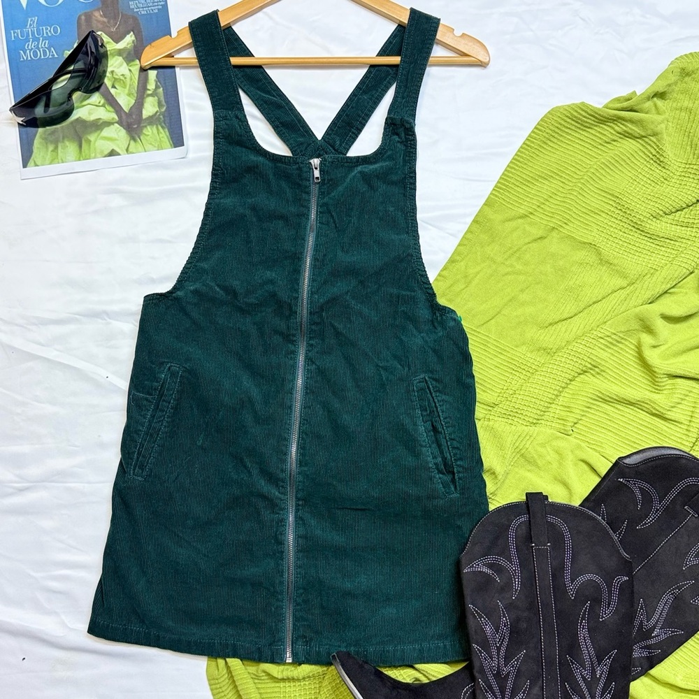 Forever 21 Green Corduroy Pinafore Dress
